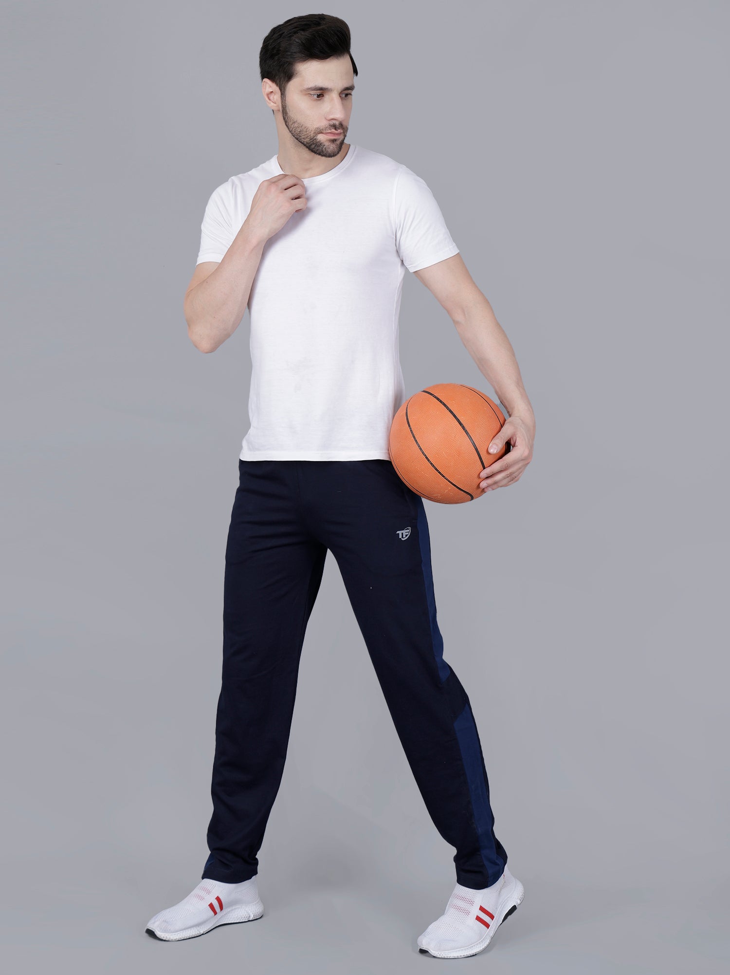 Navy Regular Fit Track Pant with Airforce Strip