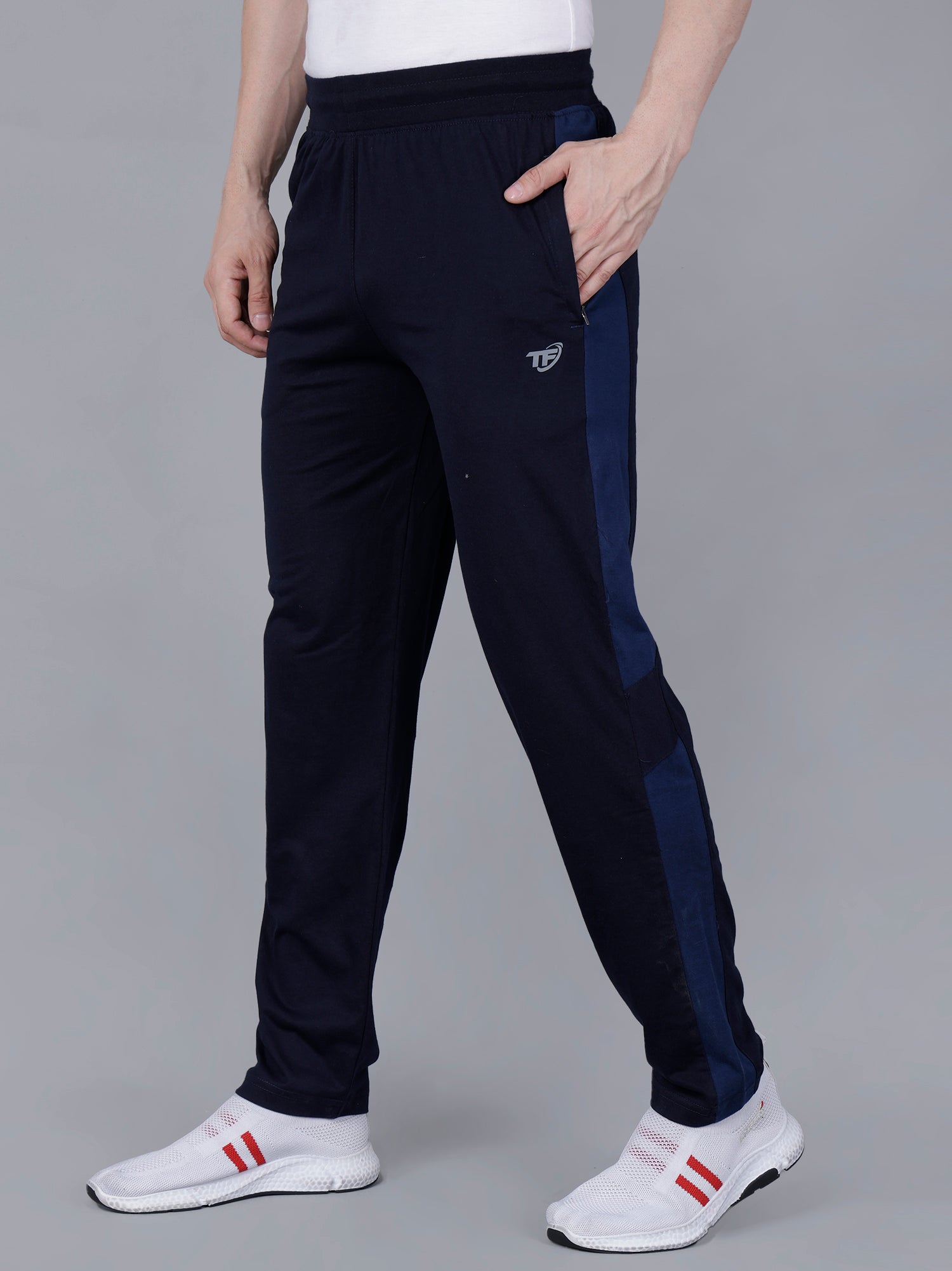 Navy Regular Fit Track Pant with Airforce Strip