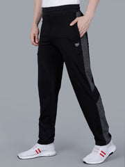 Black Regular Fit Track Pant with Black Melange Strip
