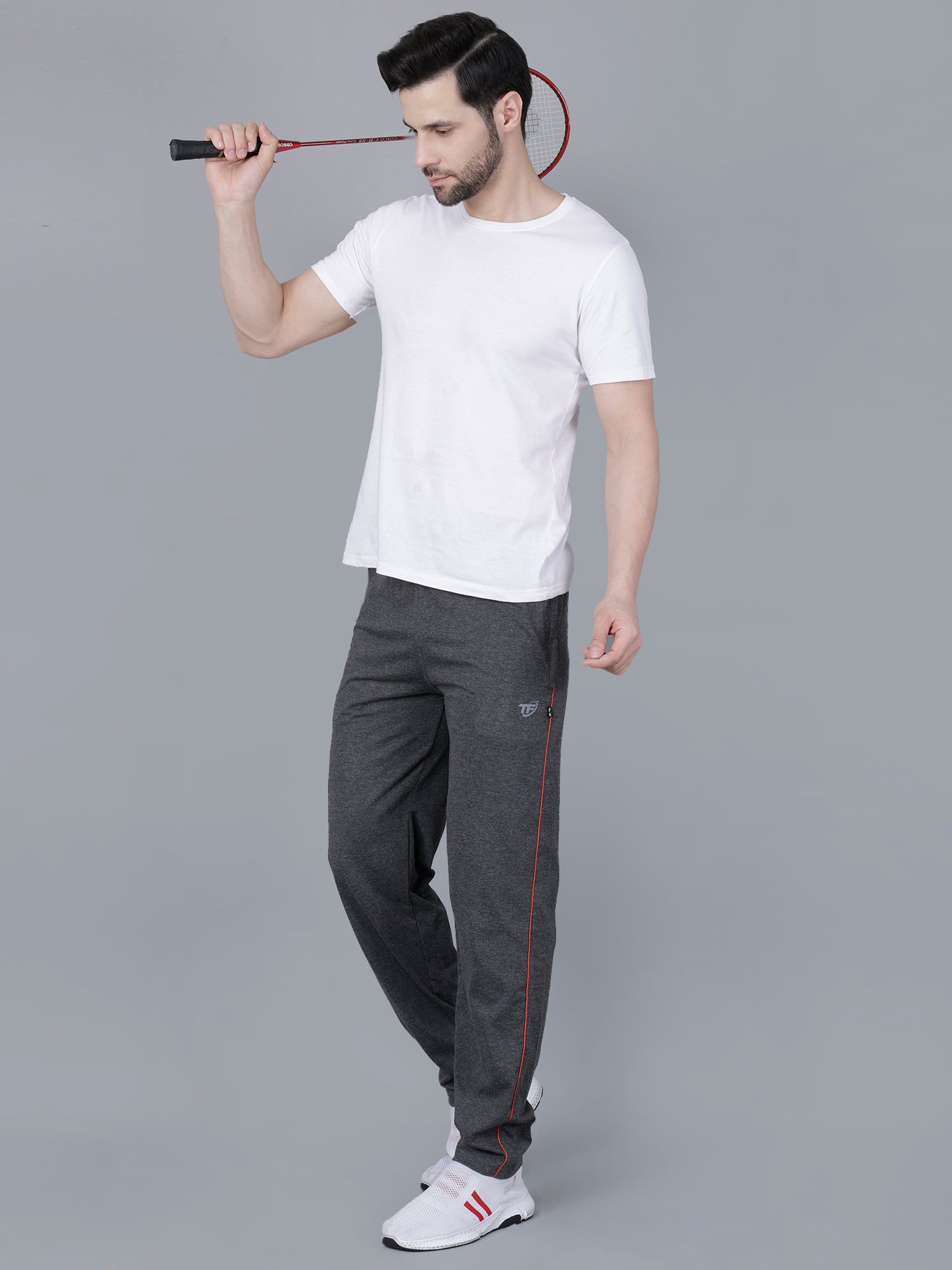 Black Melange Cotton Track Pant