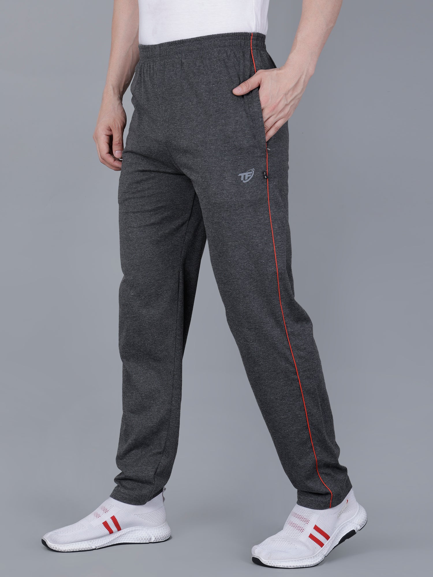 Black Melange Cotton Track Pant