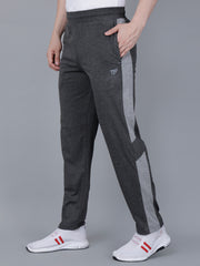 Black Melange Regular Fit Track Pant with Grey Strip