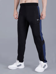 Black Regular Fit Track Pant with Blue Strip
